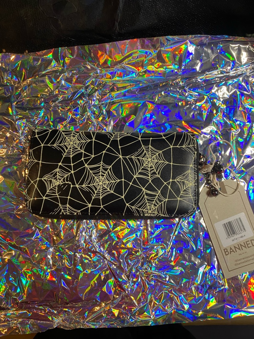 Spiderweb Print Black Zipper Wallet